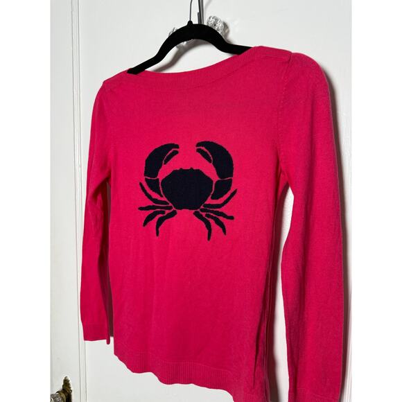 Talbots Hot Pink Navy Blue Nautical Coastal Crab Sweater Women's Small Petite - Picture 3 of 6